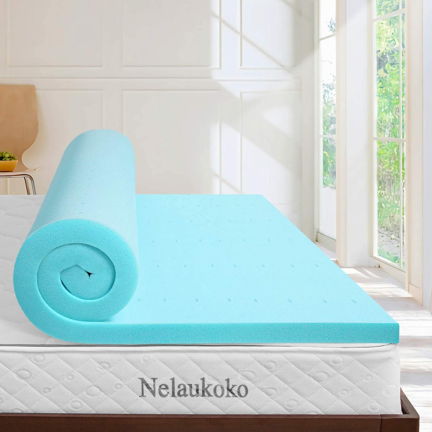 Nelaukoko 2 Inch Twin Memory Foam Mattress Topper, Single Size Foam Topper For Single Bed, Single Topper Ventilated Gel Foam Mat